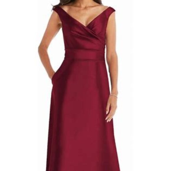 Alfred Sung New Burgundy Red Satin Sleeveless A-Line Gown Dress Size 18 #D811S - Picture 1 of 7